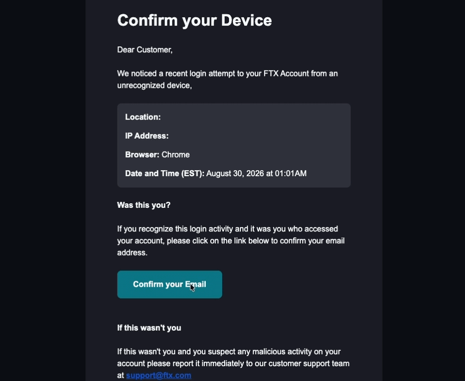 Right-click Confirm your Email in the FTX message and choose Copy Link Address